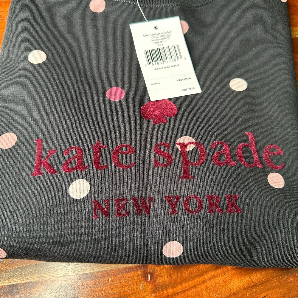 KATE SPADE NEW YORK BROOME STREET BAKERY BLACK & PINK DOT LOGO SWEATSHIRT - Picture 5 of 8